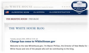 Snapshot of the first blog post of the new government at whitehouse.gov